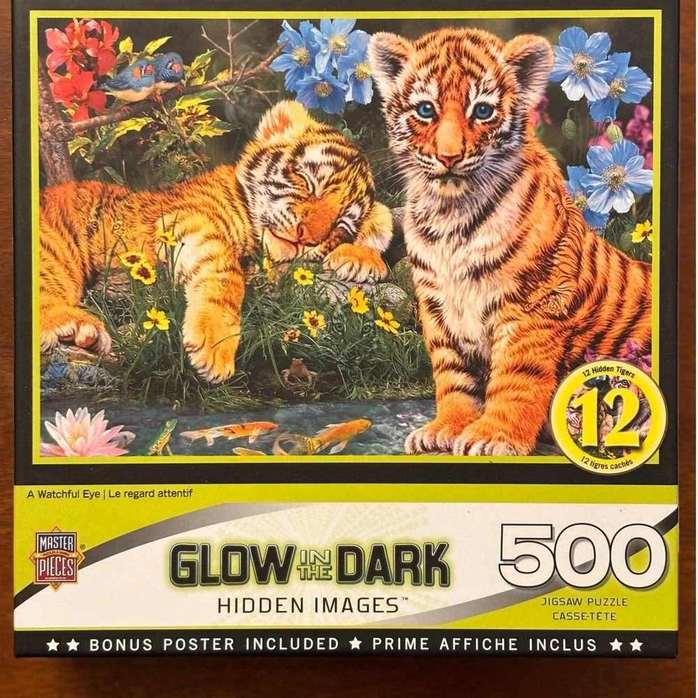 MasterPieces Glow In The Dark Tiger Cubs 500 Piece Jigsaw Puzzle Hidden images